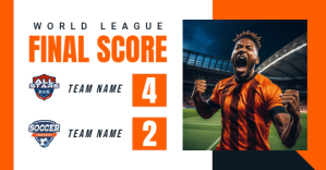 White Modern & Minimal Soccer Final Score Facebook Shared Image delt Facebook-billede template