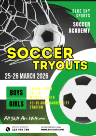 White Modern & Minimal Soccer Tryouts A6 template