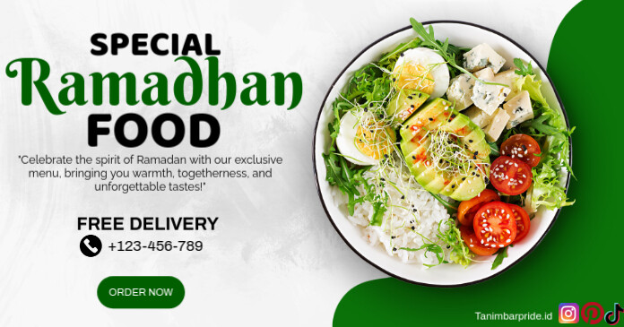 White Modern & Minimal Special Ramadhan Food 2025 Template Facebook Shared Image