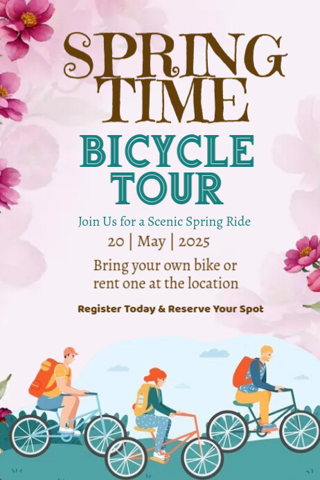 White Modern & Minimal Springtime Bicycle Tour Poster 海报 template