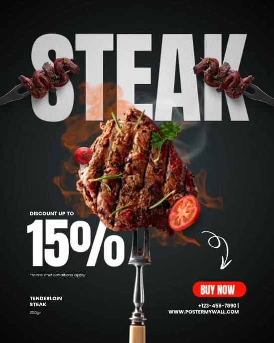 White Modern & Minimal Steak Restaurant Sale Instagram Portrait template