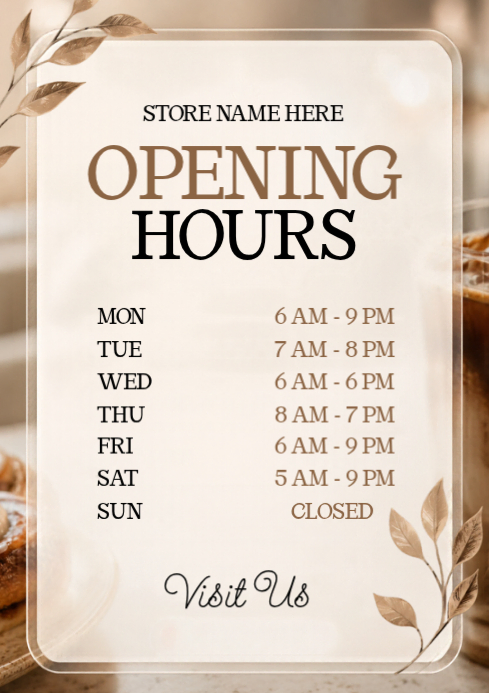 White Store Opening Hours A4 Template | PosterMyWall