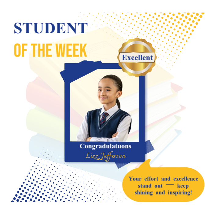 White Modern & Minimal Student Of The Week Instagram Post template