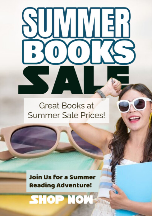 White Modern & Minimal Summer Books Sale A4 template