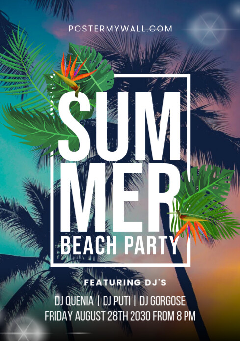 White Modern & Minimal Summer Party A4 template
