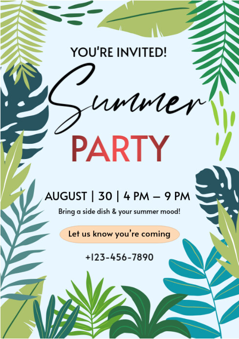 White Modern & Minimal Summer Party Flyer  A4 template