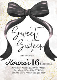 White Modern & Minimal Sweet Sixteen Birthday A6 template