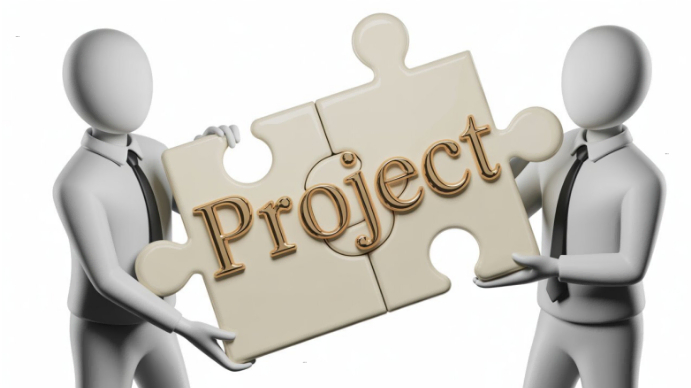 White Modern & Minimal Teamwork Project Concept – 3d Puzzle Collaboration Graphic With Business Char Digitalanzeige (16:9) template