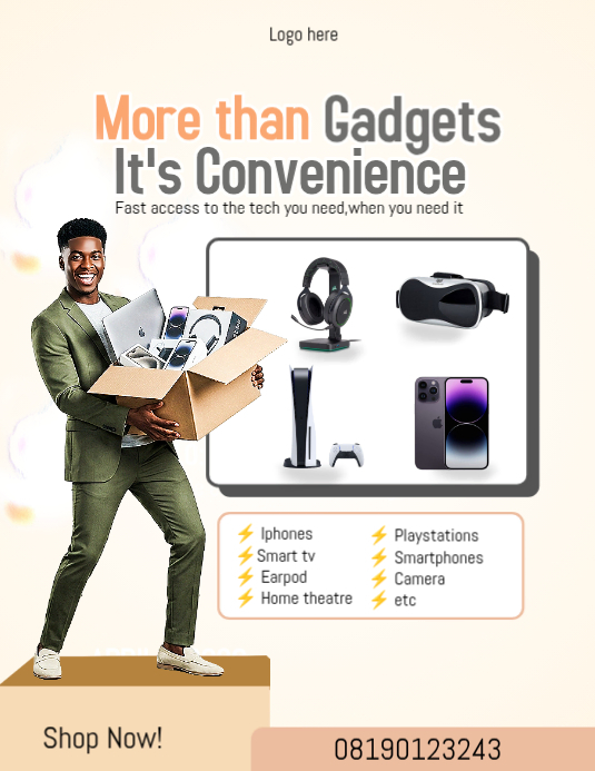 White Modern & Minimal Tech Gadgets Promotion Flyer Template | PosterMyWall