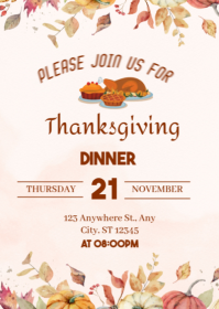 White Modern & Minimal Thanksgiving Dinner  A6 template