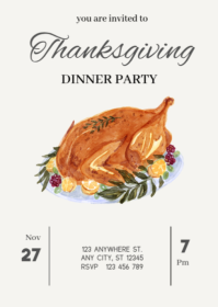 White Modern & Minimal Thanksgiving Dinner Menu  A6 template