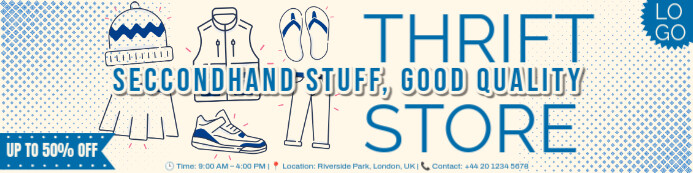 White Modern & Minimal Thrift Store Banner 2' × 8' template