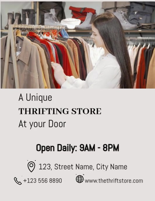 White Modern & Minimal Thrift Store Flyer (us Letter) Pamflet (VSA Brief) template