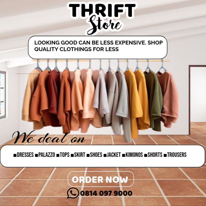 White Modern & Minimal Thrift Store  Square (1:1) template