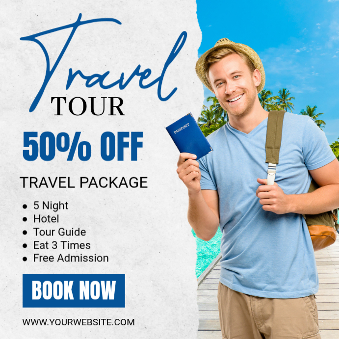 White Modern & Minimal Travel Package Promotion Instagram Post Template ...