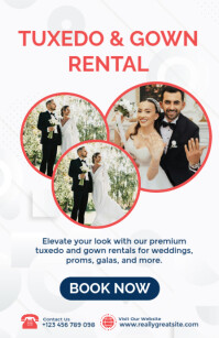 White Modern & Minimal Tuxedo & Gown Rental Services Poster Template Tabloid Tabloïd