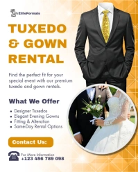 White Modern & Minimal Tuxedo & Gown Rental Services Promotion Template Instagram Portrait