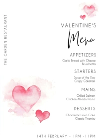 White Modern & Minimal Valentine's Day Special Menu A4 template