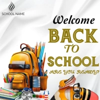 White Modern & Minimal Vibrant Back To School Welcome Poster With Supplies & Cartoon Character Insta template