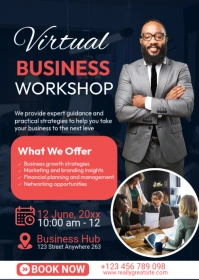 White Modern & Minimal Virtual Business Workshop  A6 template