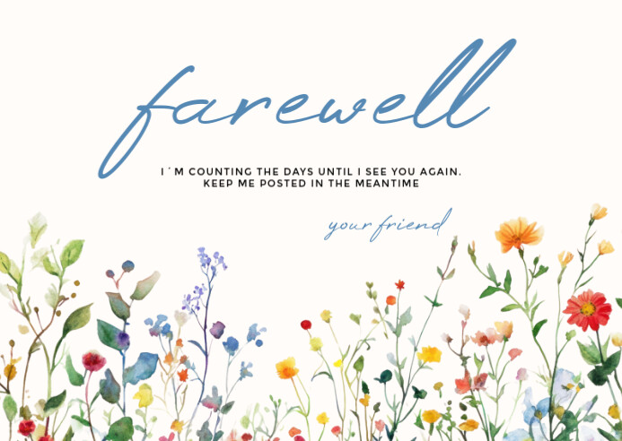 White Modern & Minimal Watercolor Farewell Card Poskaart template