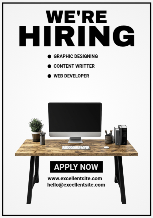 White Modern & Minimal We Are Hiring  A1 template