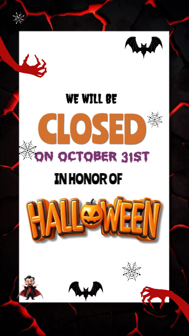 White Modern & Minimal We Will Be Closed For Halloween  Instagram Story template