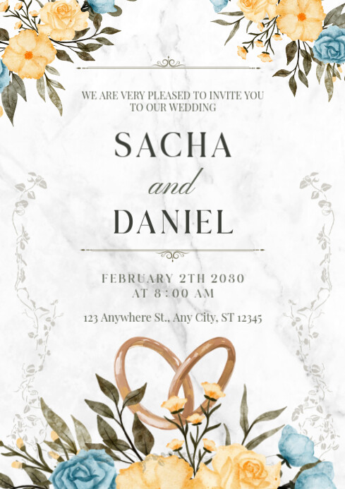 White Modern & Minimal Wedding Invitation A4 Template | PosterMyWall