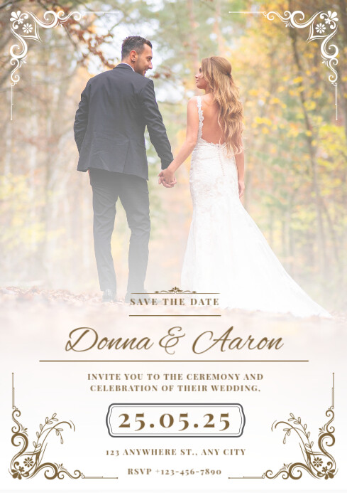 White Modern & Minimal Wedding Invitation A4 Template | PosterMyWall