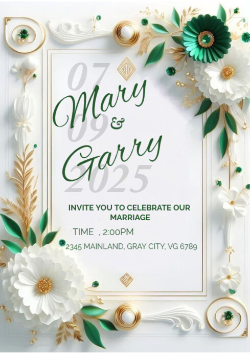 White Modern & Minimal Wedding Invitation A4 Template | PosterMyWall