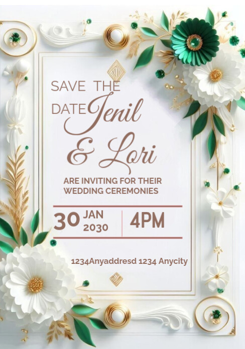 Copy of White Modern & Minimal Wedding Invitations Card A5 | PosterMyWall