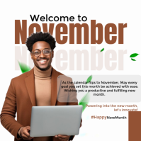สีขาว November Welcome Message 方形(1:1) Template