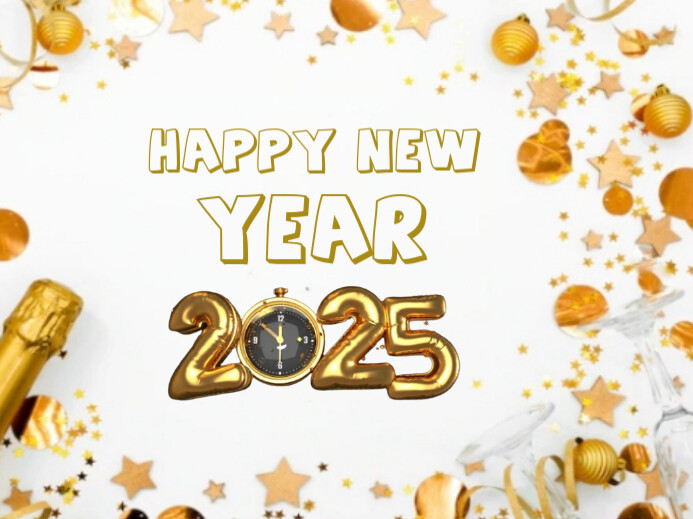 White Modern & Minimal White And Gold Happy New Year  Yard Sign template