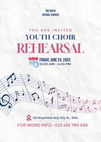 White Modern & Minimal White Professional Youth Choir Rehearsal Invitation Poster Template  A6