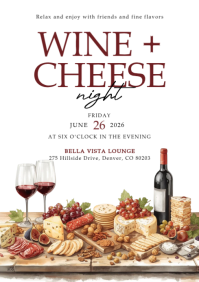 White Modern & Minimal Wine and Cheese Night A4 template