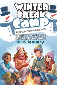 White Modern & Minimal Winter Break Camp Poster template