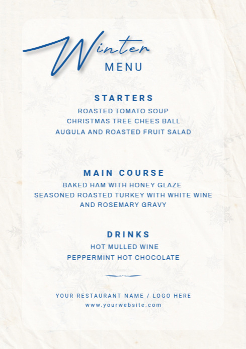 White Modern & Minimal Winter Menu Card Template Design A4 | PosterMyWall