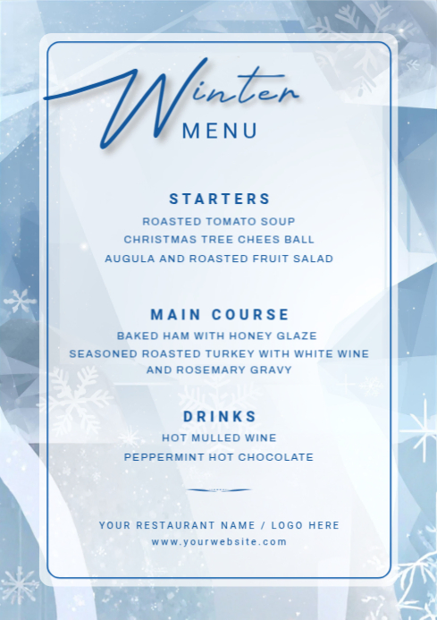 White Modern & Minimal Winter Menu For Restaurant Ad Flyer A4 Template ...