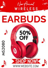 White Modern & Minimal Wireless Earbuds Promotion A4 template