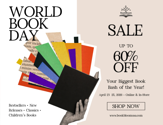 White Modern & Minimal World Book Day Sale Flyer Template | PosterMyWall