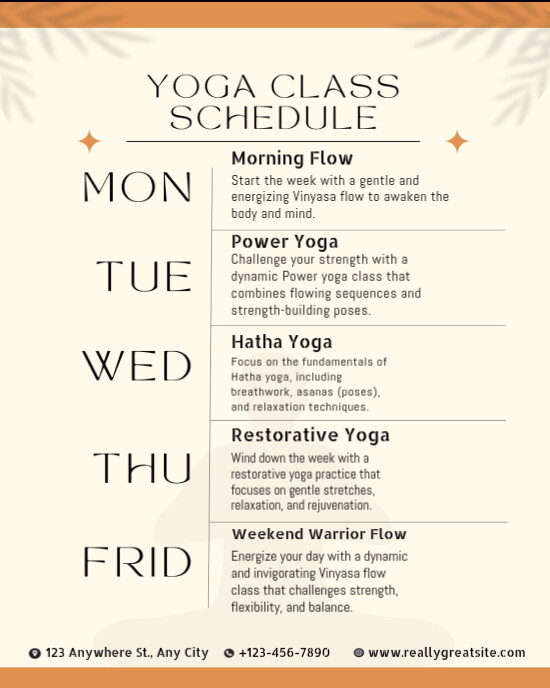 White Modern & Minimal Yoga Class Schedule Template – Weekly Studio Timetable Poster Design Instagra Instagram Portrait