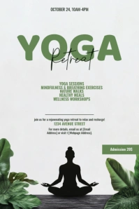 White Modern & Minimal Yoga Retreat Poster template