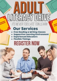 White Modern & Minimal Adult Literacy Drive A2 template