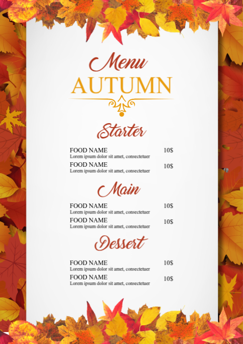 White Modern & Minimal Autumn Menu A4 template