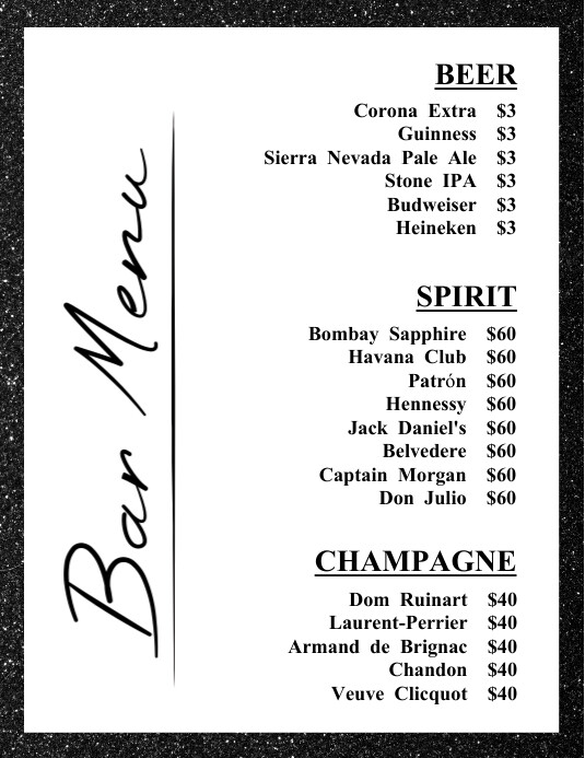 White Modern & Minimal Bar Menu Flyer (us Let template