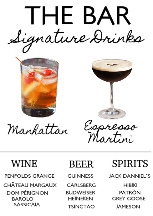 White Modern & Minimal Bar Signature Drinks A4 template