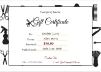 White Modern & Minimal BarberShop Gift Certificate Kartu Pos template