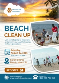 White Modern & Minimal Beach Clean Up Poster Template – Community Environmental Volunteer Event A2