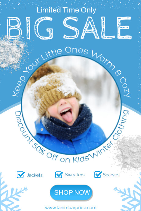 White Modern & Minimal Big Sale Winter Clothing For Kids 2025 Poster template
