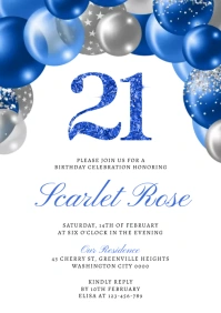 White Modern & Minimal Blue And Silver Birthd A4 template
